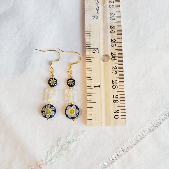Daisy Earrings Glass Millefiori Beads and 14ct gold filled hooks Handmade - Picture 3 of 3